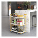 Buffet Serving Cart With White Marble Shelves And Golden Metal Frame