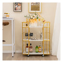 Buffet Serving Cart With White Marble Shelves And Golden Metal Frame