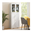 Buffet Sideboard With Dual Tempered Glass Doors And Shelves White