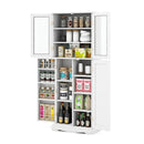 Buffet Sideboard With Dual Tempered Glass Doors And Shelves White