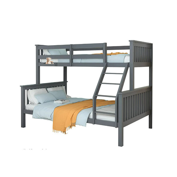 Bunk Bed Triple Wooden Single Over Double Beds For Kids Solid Pine Wood Convertible Design Grey