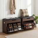 2x Shoe Bench Set Flip Drawer Walnut