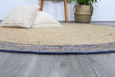Misty Bloom Navy Blue Round Rug
