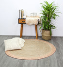 Meadow Bloom Pink Natural Round Rug