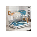 2 Tier Dish Drying Rack With Drainage Tray White