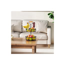 2 Tier Fruit Basket Bowl Wood Lift Handle And Banana Tree Hanger