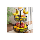 2 Tier Fruit Basket Bowl Wood Lift Handle And Banana Tree Hanger