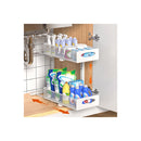 2 Tier Under Sink Organiser Pull Out Sliding Cabinet Storage Shelf