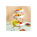 3 Tier Ceramic Fruit Bowl Basket With Bamboo Stand