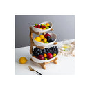 3 Tier Ceramic Fruit Bowl Basket With Bamboo Stand