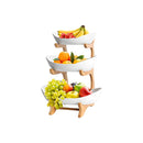 3 Tier Ceramic Fruit Bowl Basket With Bamboo Stand