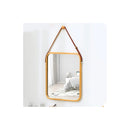 Hanging Wall Mirror Bamboo Frame Adjustable Leather Strap 40Cmx33Cm