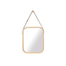 Hanging Wall Mirror Bamboo Frame Adjustable Leather Strap 40Cmx33Cm