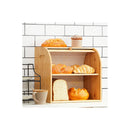 Large Bamboo Bread Box Storage Organiser With Roll Top