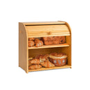Large Bamboo Bread Box Storage Organiser With Roll Top