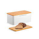 Bread Bin With Bamboo Lid Used As Chopping Board