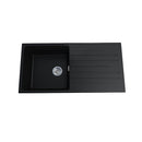 Granite Quartz Sink With Drainboard Strainer Waste Overflow Black