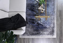 Velvet Bloom Blue Grey Abstract Bordered Rug