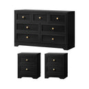 7 Chest of Drawers and 2 Bedside Tables Hamptons Black