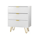 3 Chest of Drawers Gold Handles Dresser Storage Cabinet White