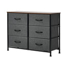 6 Chest of Drawers Fabric Grey Wooden Tabletop