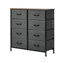 8 Chest of Drawers Fabric Grey Wooden Tabletop