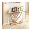 120Cm Gold Console Table With White Faux Marble Tabletop