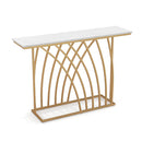 120Cm Gold Console Table With White Faux Marble Tabletop