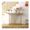120Cm Gold Console Table With White Faux Marble Tabletop