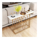 120Cm Gold Console Table With White Faux Marble Tabletop