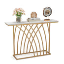 120Cm Gold Console Table With White Faux Marble Tabletop