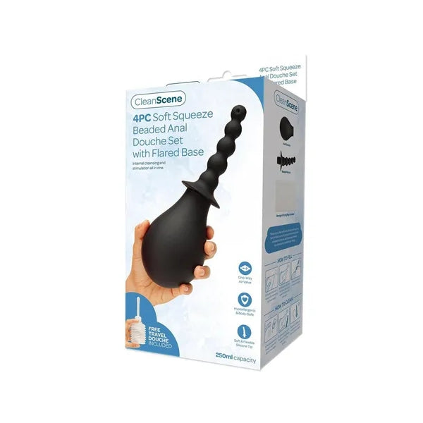 Xgen Products Cleanscene 4 Piece Soft Squeeze Beaded Anal Douche Set With Flared Base