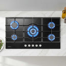 90cm Gas Cooktop 5 Burner LPG NG Tempered Glass Hob Black
