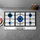 90cm Gas Cooktop 5 Burner LPG NG Stainless Steel Hob Silver