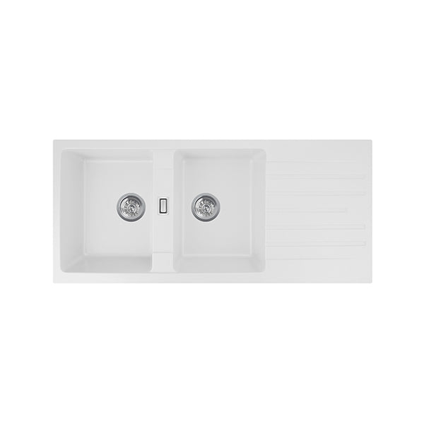 Granite Quartz Stone Kitchen Sink Double Bowl With Drainboard Strainer