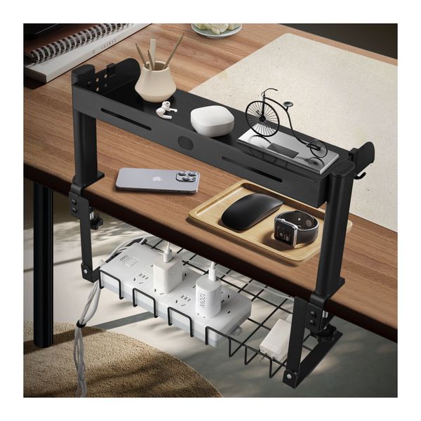Cable Management Organiser Desk Shelf Tray Rack Single Layer Clamp