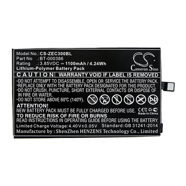 Cameron Sino Cs Zec300Bl 1100mah Battery Replacement For Barcode Scanner