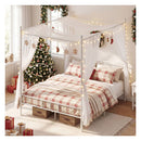 Canopy Bed Frame 4 Poster Platform Bed With Headboard White Queen