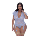 Cap Sleeve Basque And Thong Set Blue