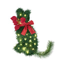 Cat Christmas Wreath Pre Lit 20 Led Xmas Decor Bow Flower 35X30Cm