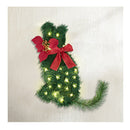 Cat Christmas Wreath Pre Lit 20 Led Xmas Decor Bow Flower 35X30Cm