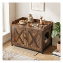 Cat Litter Box Enclosure Furniture With 2 Barn Doors Rustic Brown