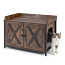 Cat Litter Box Enclosure Furniture With 2 Barn Doors Rustic Brown