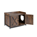 Cat Litter Box Enclosure Furniture With 2 Barn Doors Rustic Brown