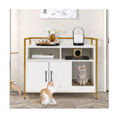 Cat Litter Box Enclosure With Double Doors And Scratch Cardboard White