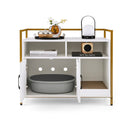Cat Litter Box Enclosure With Double Doors And Scratch Cardboard White
