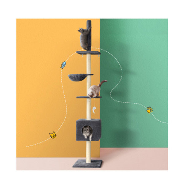 Cat Tree Tower Scratching Post Scratcher Floor To Ceiling Cats Bed 260Cm