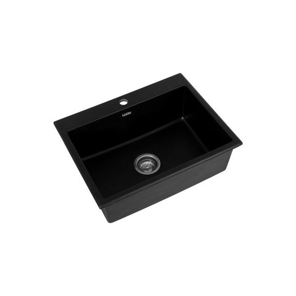 Kitchen Granite Stone Sink Basin Single Bowl Black 600Mmx470Mm