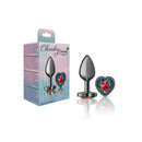 Cheeky Charms Gunmetal  Butt Plug With Heart Rainbow Jewel
