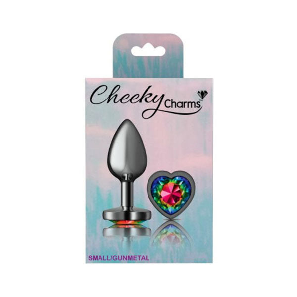 Cheeky Charms Gunmetal  Butt Plug With Heart Rainbow Jewel